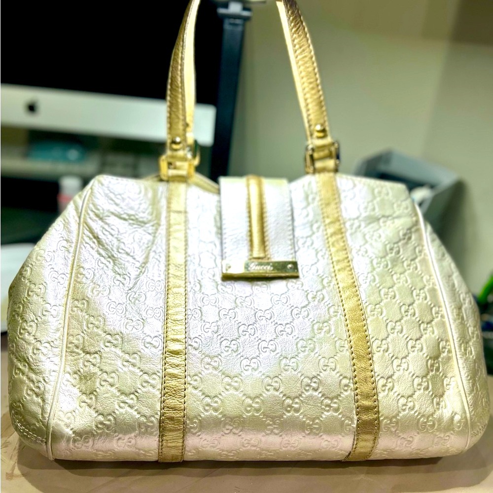 Custom Gucci Gold and iridescent silver Satchel in Luxurious GUCCISSIMA LEATHER